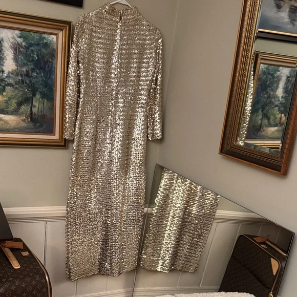 Vintage Silver Dragon 🐉 Holiday Sequin Colorful Embellished Dress Gown S M US 6 - Picture 6 of 6